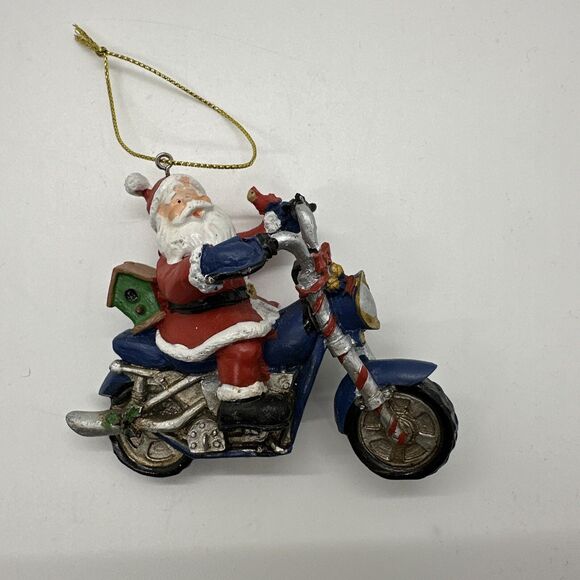 Vintage Motorcycle Riding Santa Christmas Ornament Lot Of 4 Rare Collectors - Picture 8 of 9